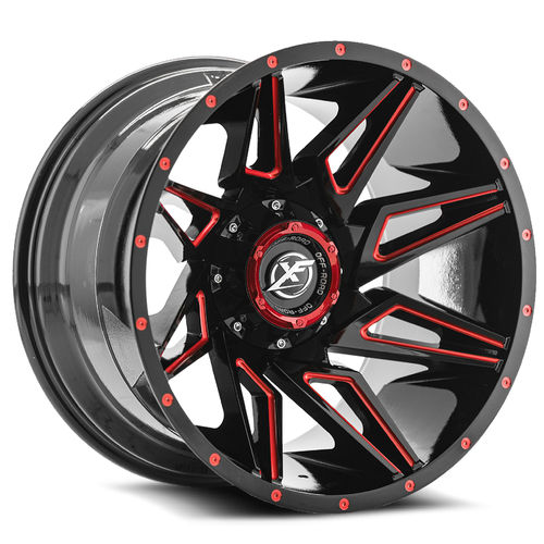 XF OFFROAD - 20X12 6X135/6X139.7 XF-218 GLOSS BLACK MILLED RED ET -44 CB 108 (XF-218201261351397-44GBMLR)